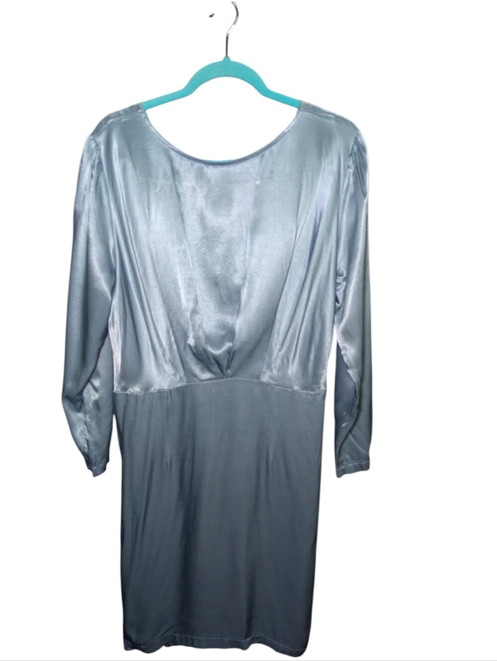 Silky Deep V-Neck Long Sleeve Chemise - Slate Gray - Picture 3 of 4